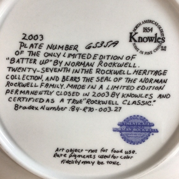 Vintage Norman Rockwell “Batter Up” Collector’s Plate - 2003 - Picture 4 of 5